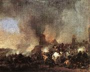 WOUWERMAN, Philips Cavalry Battle in front of a Burning Mill tfur Sweden oil painting reproduction